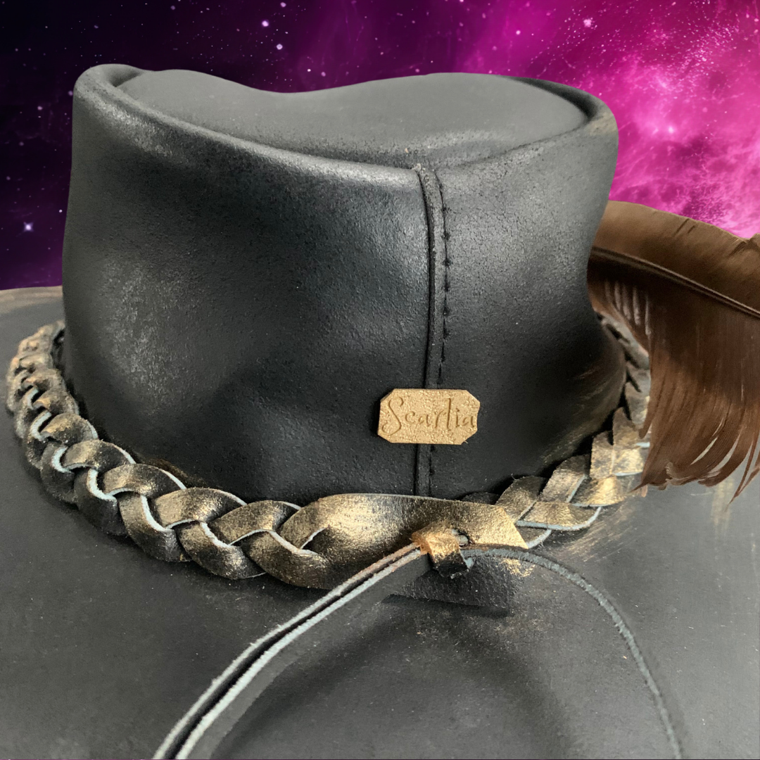 Celestara Black Obsidian Crystal Embellished Cowboy Hat with Feather